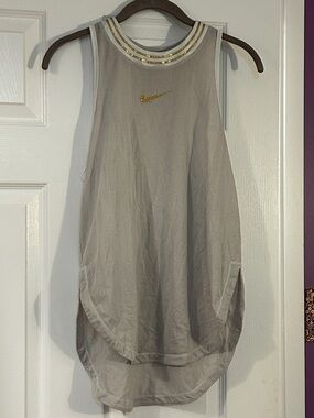 Nike Women's Light Gray Mesh Tank with Gold Logo